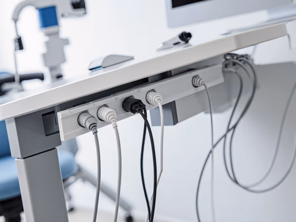 cable_management_system_for_audiology_desk_with_adhesive_trunking