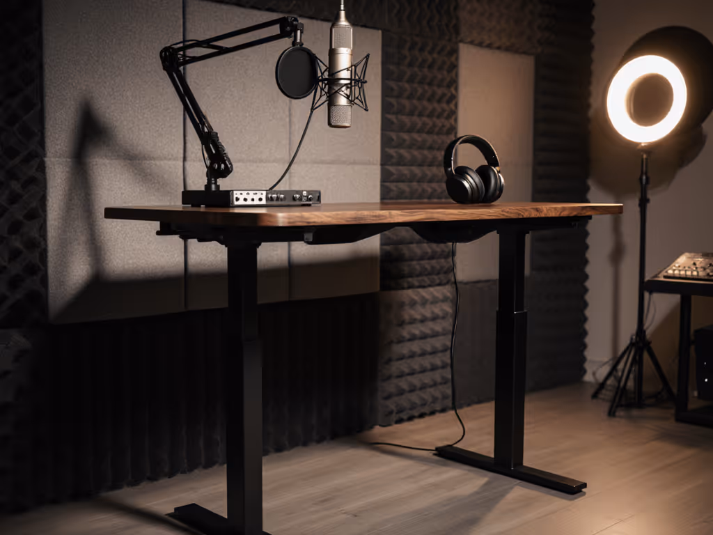 Vibration-Free Standing Desk for Quiet Podcasting