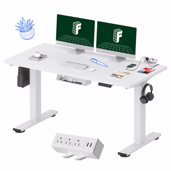 FLEXISPOT EN2 Whole-Piece Standing Desk with Clamp Power Strip